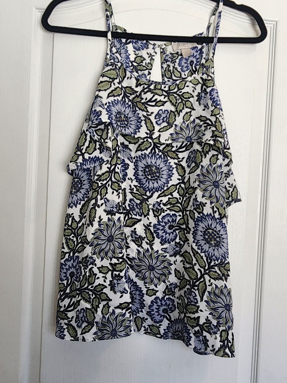 LOFT Outlet Floral Blouse in White, Blue & Green L Euc